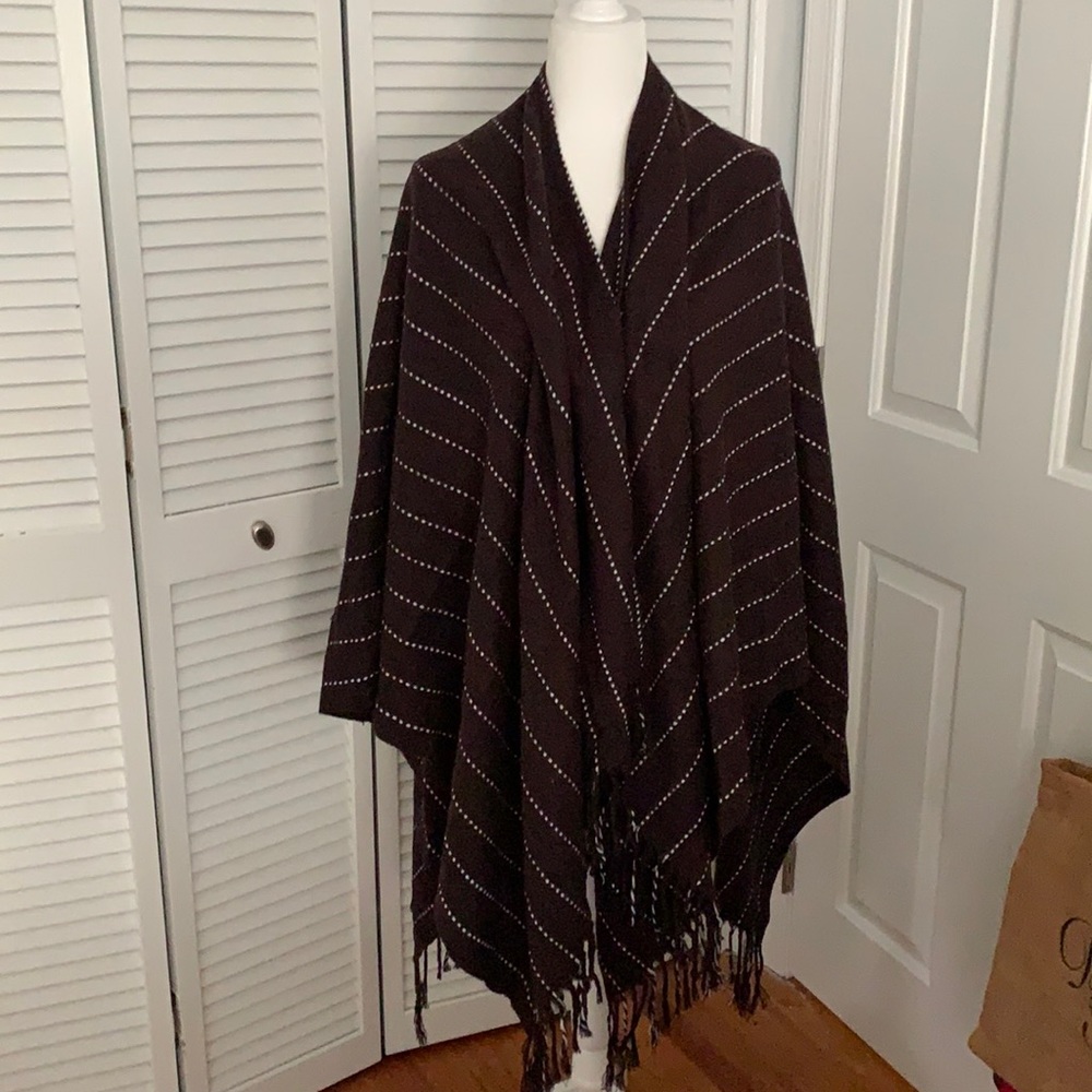 Brown and cream stitched poncho